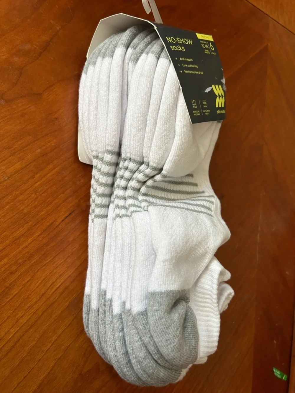 Men's No Show Striped Athletic Socks 12pk- All in Motion- Gray/White size 6-12